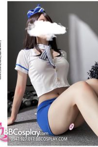 Trang Phục Tiếp Viên Sexy Áo Trắng Váy Xanh