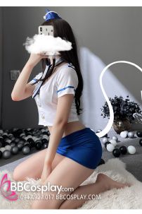Trang Phục Tiếp Viên Sexy Áo Trắng Váy Xanh