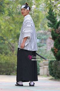 Kimono Nam Áo Trắng Sọc - Hakama Đen