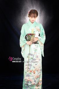 Yukata Gấm Xanh Mint Xuân 2021