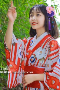 Yukata Tết - Đỏ Phối Trắng