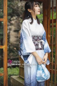 Yukata Yukiona Nền Áo Xanh Trắng