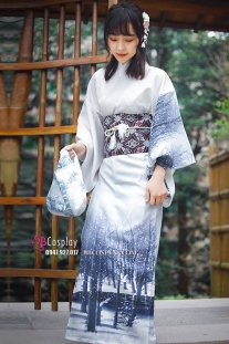 Yukata Yukiona Nền Áo Xanh Trắng