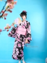 Yukata Đen Hoạ Tiết Hoa Màu Hồng