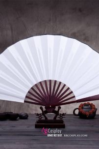 Quạt Giấy Trắng Trơn Cán Gỗ