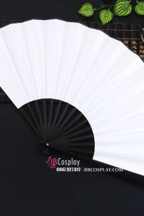 Quạt Giấy Trắng Trơn Cán Gỗ