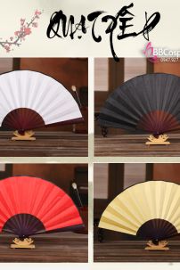 Quạt Giấy Trắng Trơn Cán Gỗ