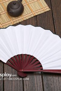 Quạt Giấy Trắng Trơn Cán Gỗ