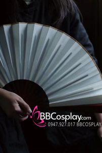 Quạt Giấy Trắng Trơn Cán Gỗ