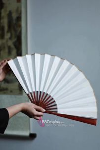 Quạt Giấy Trắng Trơn Cán Gỗ