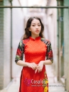 Áo Dài Gấm Đỏ Có Hoa Áo Dài Cách Tân