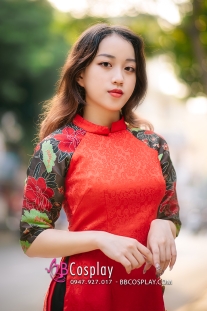 Áo Dài Gấm Đỏ Có Hoa Áo Dài Cách Tân