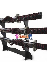 Bộ 3 Kiếm Nhật Samurai Đen Vân Đỏ Chạm Khắc Rồng Tinh Xảo