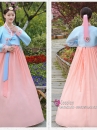 Trang Phục Hanbok Hàn Áo Xanh Váy Carot Viền Carot Thêu Hoa