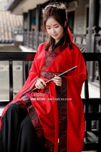 Trang Phục Hằng Nga Đỏ Đen Viền Gấm