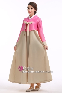 Hanbok Hàn Quốc Áo Hồng Váy Màu Vàng Đồng