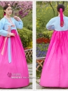 Trang Phục Hanbok HQ Đẹp Áo Xanh Váy Hồng Viền Carot Thêu Hoa