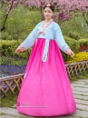 Trang Phục Hanbok HQ Đẹp Áo Xanh Váy Hồng Viền Carot Thêu Hoa