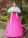Trang Phục Hanbok HQ Đẹp Áo Xanh Váy Hồng Viền Carot Thêu Hoa
