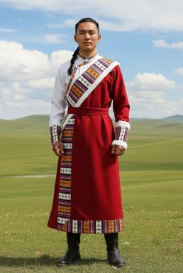 Trang Phục Cặp Đôi Mông Cổ Khoác Đỏ Viền Lông Trắng