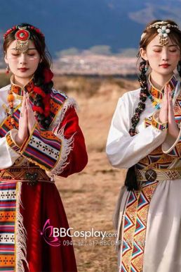 Đồ Tây Tạng Mông Cổ Đỏ Viền Lông