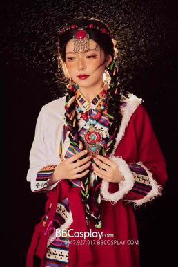 Đồ Tây Tạng Mông Cổ Đỏ Viền Lông
