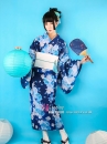 Yukata Xanh Dương Nền Hoa - Thắt Lưng Trắng