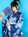 Yukata Xanh Dương Nền Hoa - Thắt Lưng Trắng