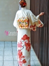 Kimono Nhật Bản Trắng Hoa Mận Đỏ Tặng Kèm Guốc