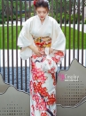 Kimono Nhật Bản Trắng Hoa Mận Đỏ Tặng Kèm Guốc