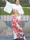 Kimono Nhật Bản Trắng Hoa Mận Đỏ Tặng Kèm Guốc