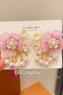 Cặp Kẹp Tóc Hoa Tím Kèm Tua Rua Ngọc