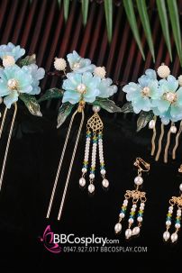 Bộ Trâm Cài 5 Món Hoa Xanh Ngọc