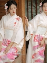 Áo Yukata Kimono Trắng Kem Tặng Kèm Thắt Lưng