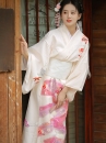 Áo Yukata Kimono Trắng Kem Tặng Kèm Thắt Lưng