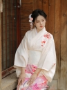 Áo Yukata Kimono Trắng Kem Tặng Kèm Thắt Lưng