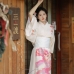 Áo Yukata Kimono Trắng Kem Tặng Kèm Thắt Lưng