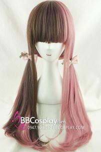 Tóc Giả Nữ Dài Hồng Nâu Socola Dâu