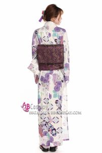 Yukata Hoa Tím Môn Nền Kem