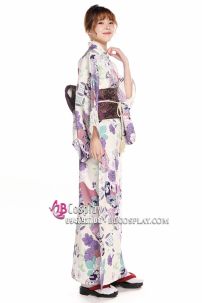 Yukata Hoa Tím Môn Nền Kem