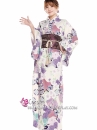 Yukata Hoa Tím Môn Nền Kem