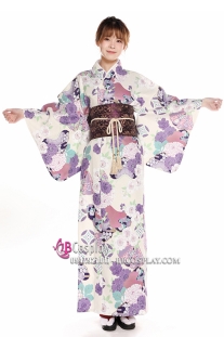 Yukata Hoa Tím Môn Nền Kem
