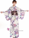 Yukata Hoa Tím Môn Nền Kem