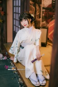 Yukata Tết Nền Kem Phối Họa Tiết Xanh