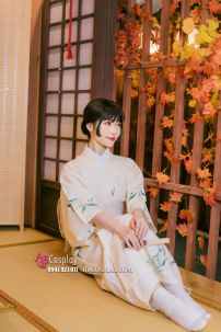 Yukata Tết Nền Kem Phối Họa Tiết Xanh