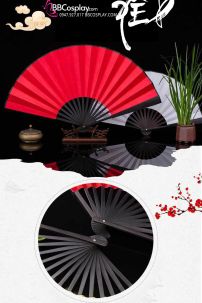 Quạt Xếp Trơn Cán Gỗ Đen Trơn