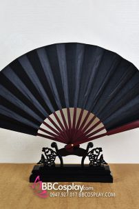 Quạt Xếp Trơn Cán Gỗ Đen Trơn