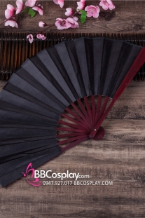 Quạt Xếp Trơn Cán Gỗ Đen Trơn