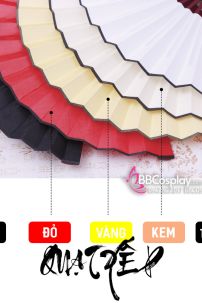 Quạt Xếp Trơn Cổ Trang Màu Vàng Cán Gỗ