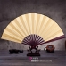 Quạt Xếp Trơn Cổ Trang Màu Vàng Cán Gỗ